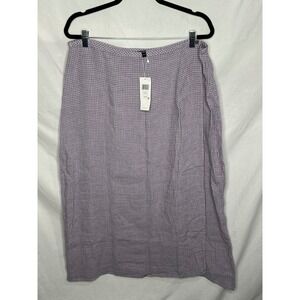 NWT Eileen Fisher Lavender Purple Gingham 100% Organic Linen Wrap Skirt Sz XL